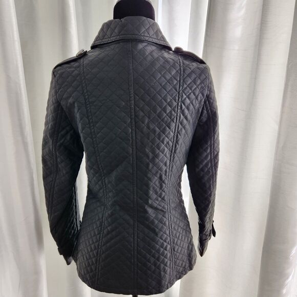 MONTANACO Faux Leather Jacket Womens Small Blank Quilted Peacoat Button Classic - Picture 6 of 14